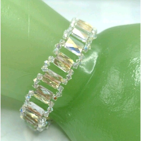 Sterling Silver 925 Aurora Borealis Rhinestone Crystal Bracelet 7.5-8.75" 14mm - Picture 2 of 13